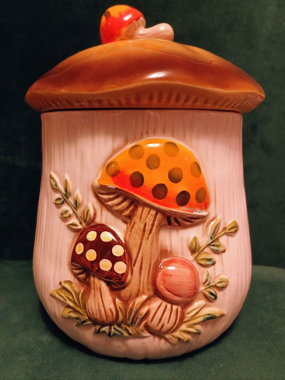 Vintage 70s Sears - Merry Mushroom Ceramic - Large Canister Jar 8.75""